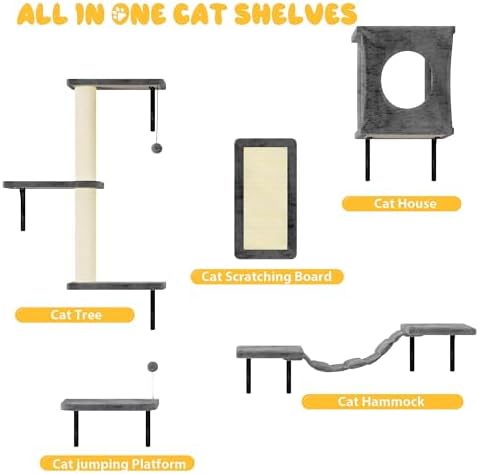 Cat Wall Shelves, 10-in-1 Wall-Mounted Cat Furniture Set - Image 4