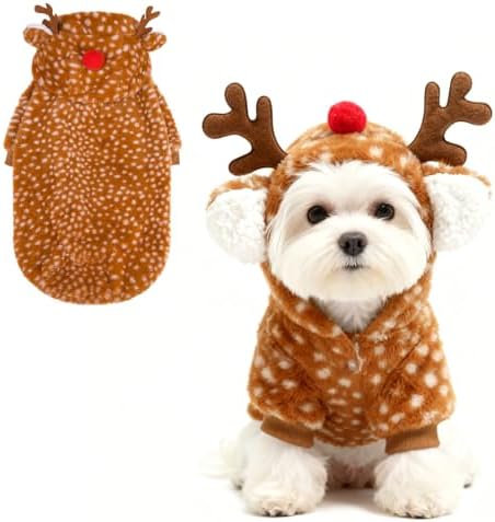 Dog Hoodie Christmas Reindeer Costume,Fluffy Christmas Dogs Sweater Cute Outfits,Warm Moose Coat Pet Clothes Winter for Puppy Small Medium Large Dogs by EXPAWLORER