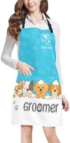 Custom Dog Grooming Apron with Logo Text, Pet Groomer Waterproof Aprons by Ussunarts