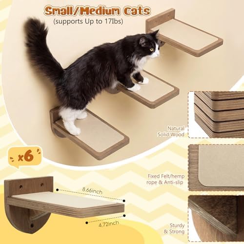 SiliFine Cat Wall Stairs Climbing Steps, Dark Brown - Image 2