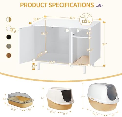 Hzuaneri Cat Litter Box Enclosure, Hidden Litter Box Furniture - Image 3