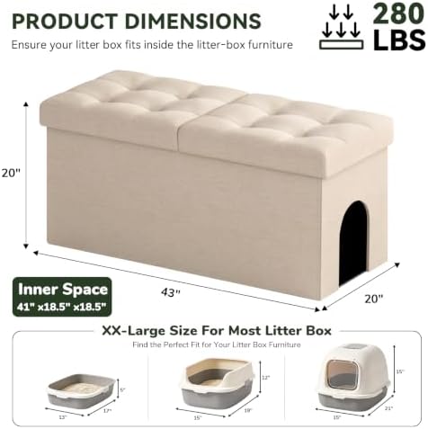 3-in-1 Cat Litter Box Enclosure Furniture, Cat Ottoman - Image 3