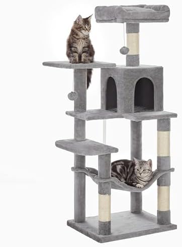 SONGMICS HOME Cat Tree for Indoor Cats, Hammock and Condo, Light Gray by SONGMICSHOME