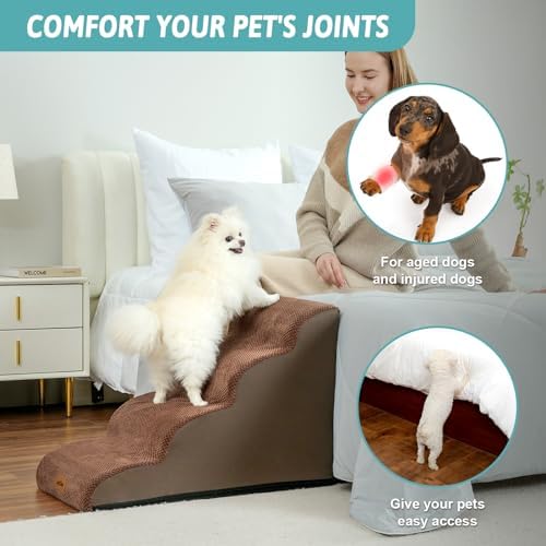 COZY KISS Wide Dog Stairs for Small Dog 19.7" H, 4 Step Pet Ramp for Bed - Image 2