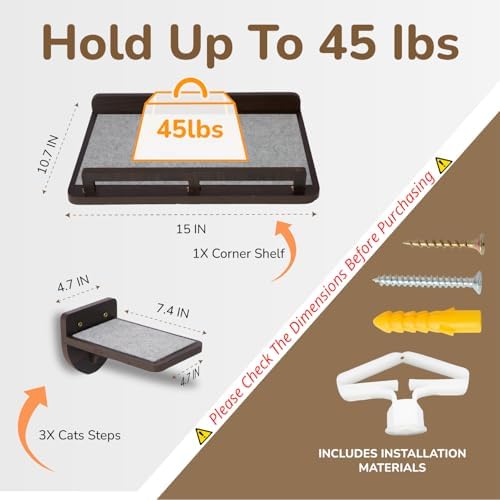 45LBS Cat Wall Shelves with 3 Non-Slips Steps, Space-Saving Mounted Cat Wall - Image 2