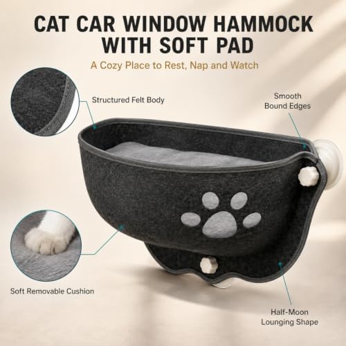 Cat Car Window Hammock with Soft Pad, Cat Car Window Seat，Gray：Small - Image 4