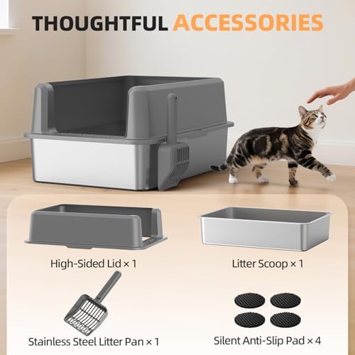 Stainless Steel Cat Litter Box, XXL High Sided Open Top Litter Pan, 1 Scoop - Image 7