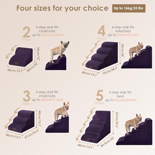 EHEYCIGA Curved Dog Stairs Ramp, 5-Step High Beds, 22.6" H Pet Step - Image 3