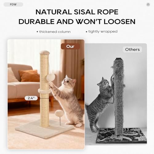FDW 22 Inch Cat Scratching Post, Natural Sisal Cat Pole - Image 2