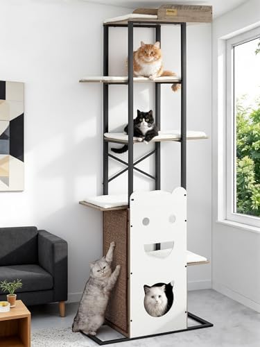 Wood Modern Cat Tree Tower, 84 Inch XL Tall Indoor Large Cat Condo by FeliskynCatTreeTower