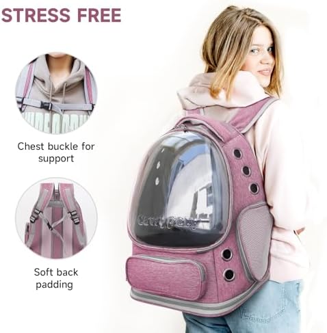 Cawypety Cat Backpack Carrier Large Space Bubble Backpack up to 12lbs Pink - Image 5