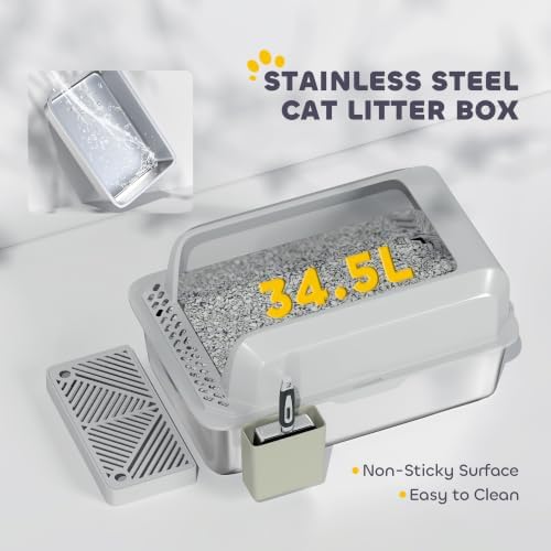 PawHut XL Stainless Steel Litter Box, Metal Litter Box High Sided, Anti-Urine - Image 4