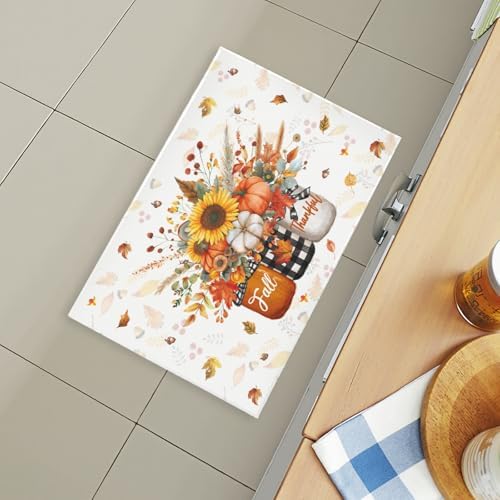 Giwawa Autumn Pumpkin Bath Rug Sunflower Flower Vase Bathtub Mat Soft Washable - Image 6