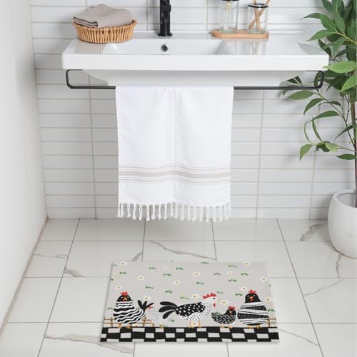 Giwawa Black Rooster Bath Rug Buffalo Plaid Bathtub Mat Absorbent Machine - Image 2