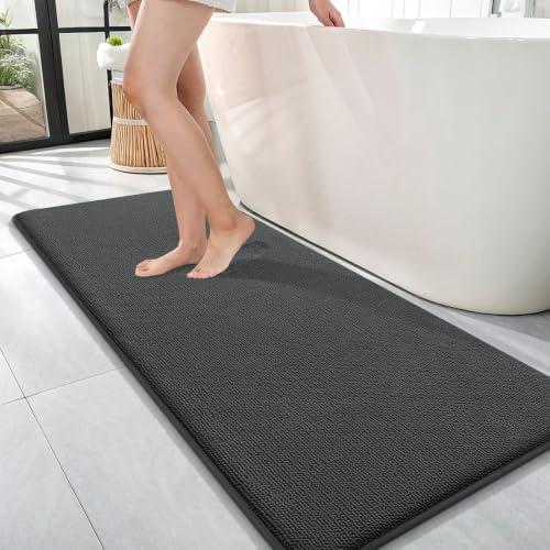 OLANLY Memory Foam Bathroom Runner Rug 47x17, Absorbent Long Mat, Dark Grey by OLANLY