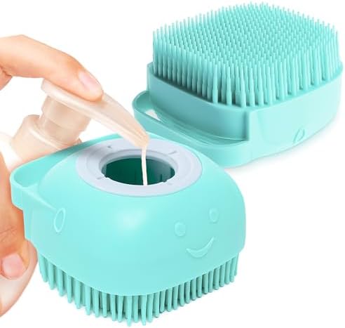 2 Pcs Dog Scrubber with Soap Dispenser, Refillable Silicone Brush by AZZORI