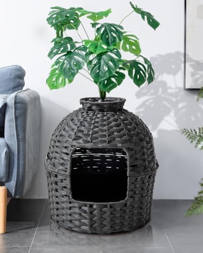 SETVSON Cat Litter Box Plant Furniture Enclosure, PE Rattan House - Image 2