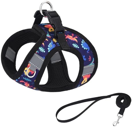 Small Dog Harness Black Dinausor No Pull Step in Harness - Image 3