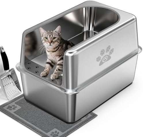 Enclosed Stainless Steel Cat Litter Box by PWTAA