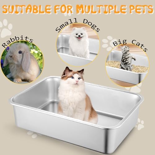 2 Pack Stainless Steel Cat Litter Box, 19.7"×13.8"×6" Metal Litter Pan - Image 7