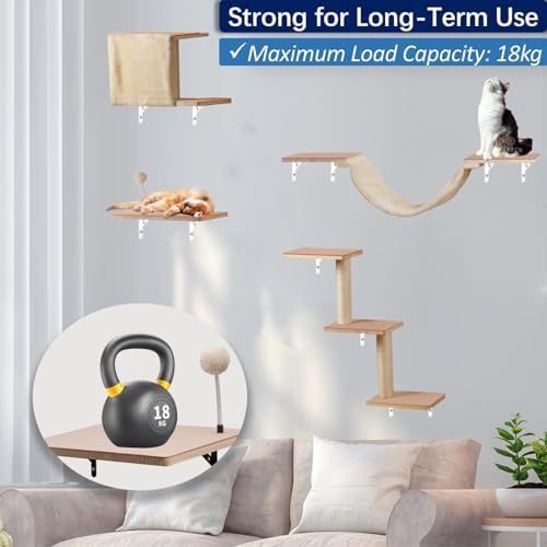 Cat Shelves for Wall, Solid Wood Cat Wall Furniture, - Image 3