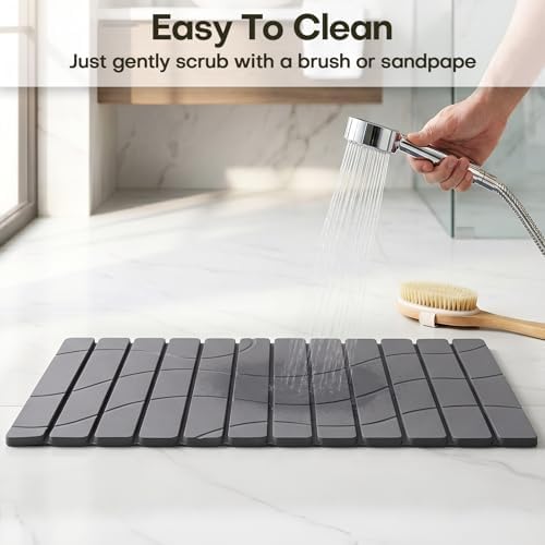 Linidcoud Foldable Stone Bath Mat, Non Slip Large Diatomaceous Shower Mat - Image 5