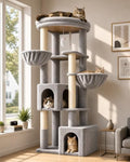 Globlazer C64 Heavy Duty Corner Cat Tree, 64in Large Cat Tower, Light Grey by Globlazer