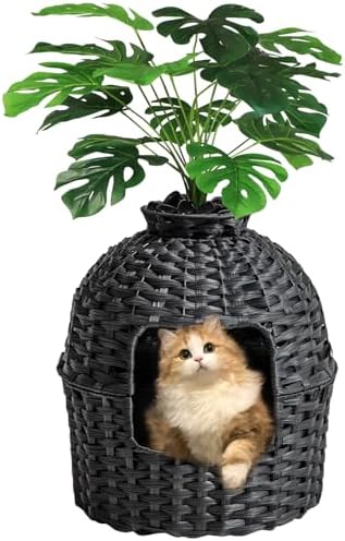 SETVSON Cat Litter Box Plant Furniture Enclosure, PE Rattan House by SETVSON