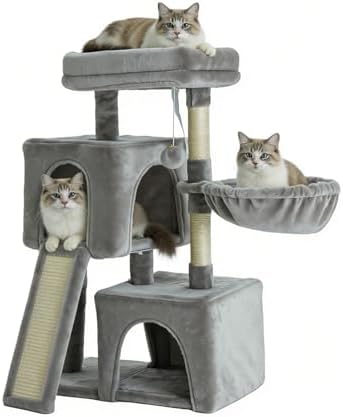 35.8 Inch Cat Tree Double Beds Hammock Scratcher Perch Toy Ball Grey Upgraded by Unknown