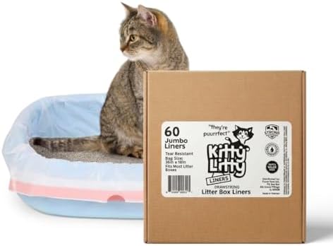 Cat Litter Box Liners 60 Count Drawstring Kitty Litty Waste Liner Clean Up by EZPickUpDogWasteBags