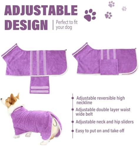 Dog Bathrobe Towel Dog Drying Coat Microfiber Absorbent Fast Drying Robes - Image 3
