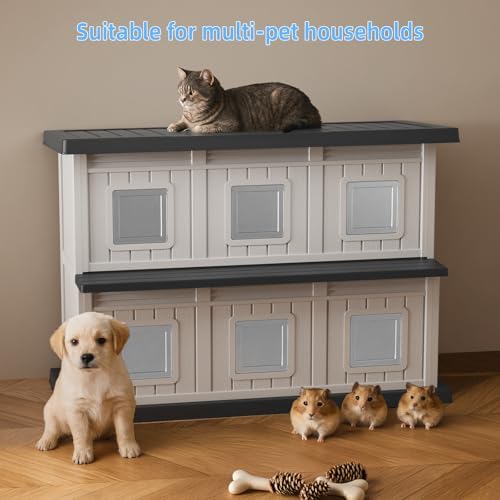 DRATO Outdoor Cat House Resin Double-Decker Weatherproof Cat Shelter Large - Image 5