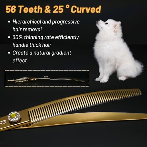 7.5in 25° Curved 56 Teeth Thinning Dog Grooming Scissors - Image 4