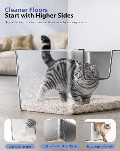 High-Sided Stainless Steel Cat Litter Box, Low Entry - Image 2