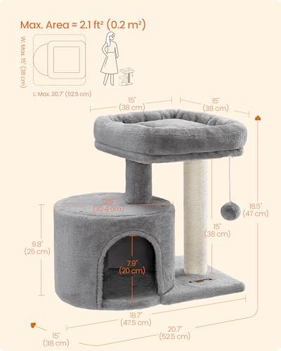 Feandrea Cat Tree, 18.5-in Small Cat Tower, Cute Kittens Condo, Light Gray - Image 5