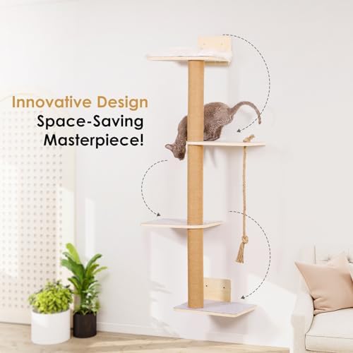 Wall Mounted Cat Tree, 50 Inch Tall Wall Cat Tree, 4 Tier Cat Climbing Wall - Image 3