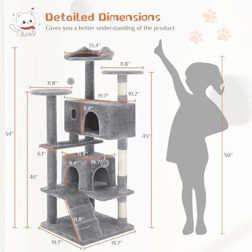 54 Inch Cat Tree Tower with Natural Sisal Scratching Post - Image 6
