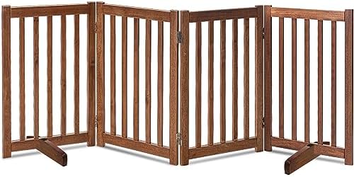 LZRS Wooden Free Standing Dog Gate 80" W x 30" H, Foldable Solid Hardwood Pet by LZRSPET