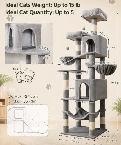 AMHANCIBLE Cat Tree Tower, 70 Inch Heavy Duty Cat Tree - Image 2