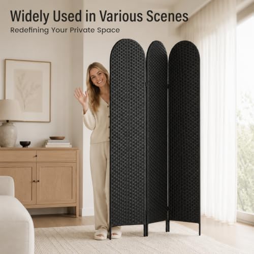 3 Panel PE Rattan Room Divider, Privacy Screen - Image 6