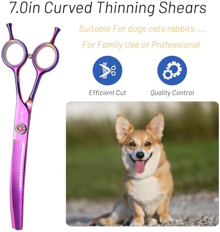 7in 25° Curved 60 Teeth Thinning Dog Grooming Scissors - Image 2