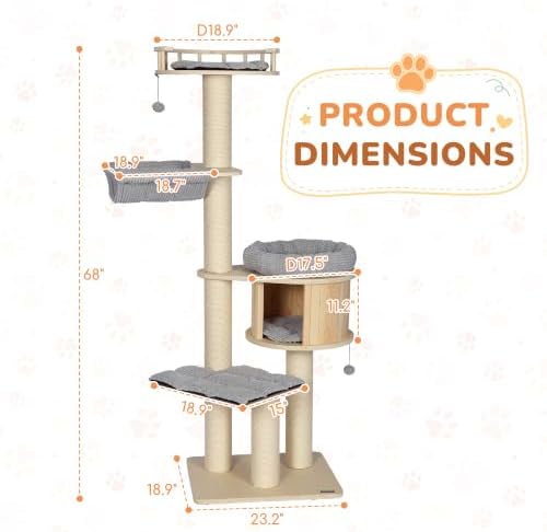 NUNU LAB 69’’ Modern Cat Tree for Large Cats, Wood Cat Tree Tower - Image 3