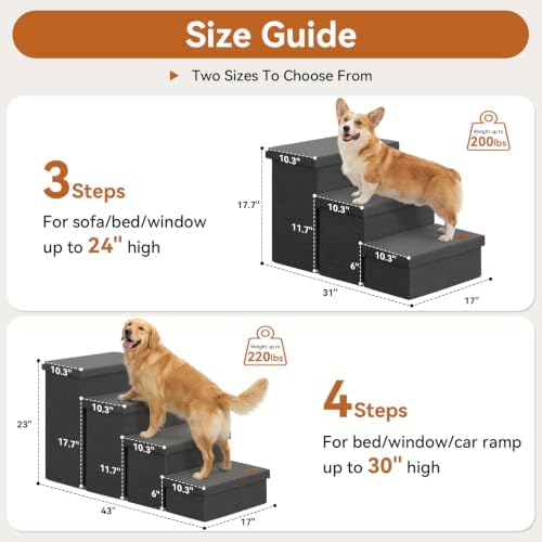 Zerbuger Dog Stairs with Storage, Dark Grey 3 Steps Dog Ramp no Condo - Image 2