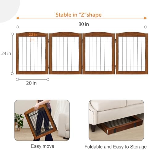 LZRS 4-Panel Extra-Wide Wooden Freestanding Dog Gate: Foldable Solid Wood and - Image 5