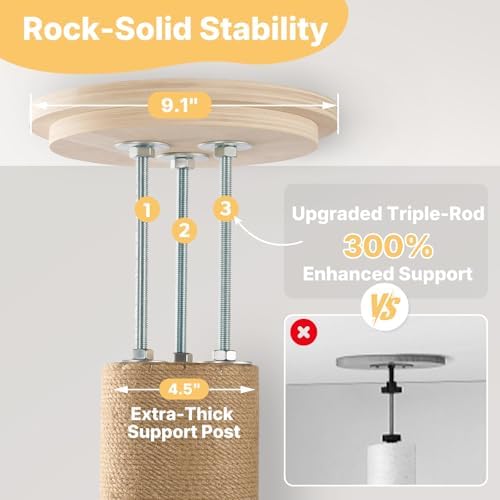 Veehoo Floor to Ceiling Cat Tree, 61-110" Adjustable Tall Tension Cat Tower - Image 2