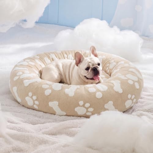 LE SURE Shown on TV Jacquard Donut Dog Beds Medium Sized Dog, Sand 30x30x8in by Lesure