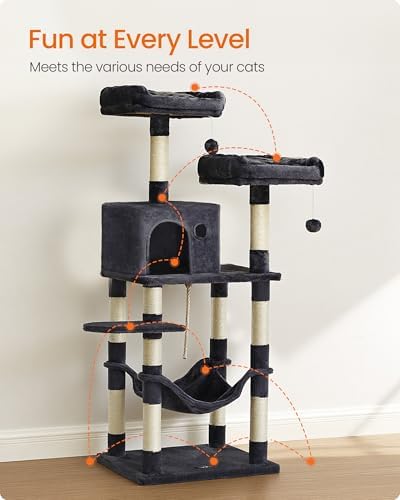 Feandrea Cat Tree, 55.8-Inch Large Cat Tower, Smoky Gray - Image 3