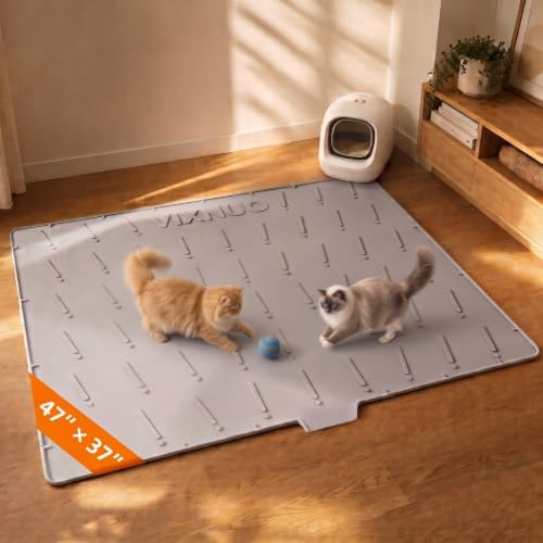 Silicone Cat Litter Mat Large 47"x37", Traps Litte&Easy to Clean，Gray by VIXNUO