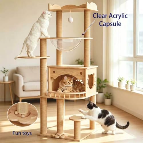 KVIDA 56.7" Solid Wood Cat Tree - Image 4