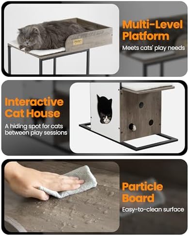 Wood Modern Cat Tree Tower, 84 Inch XL Tall Indoor Large Cat Condo - Image 6